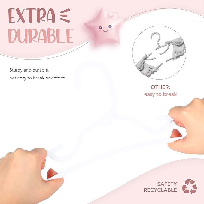 HOUSE DAY Plastic Baby Hangers for Closet 60 Pack, Durable Plastic Kids Hangers for Baby Clothes, Thin & Compact Childrens Hangers, Space Saving White Baby Hangers, Small Hangers for Kids Clothes