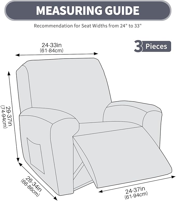 JIVINER Recliner Chair Covers, Jacquard 3 Piece Slipcovers for Recliner Chair Soft Stretch Lazy Boy 1 Seater Reclining Protector with Pockets (Recliner, Beige)