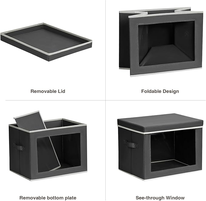 Homsorout Stackable Storage Bins with Lids - Large Decorative Basket with Lids, Fabric Foldable Closet Organizer Bins, Shelf Organizer for Living Room, Dorm, 5 Pack, Dark Grey