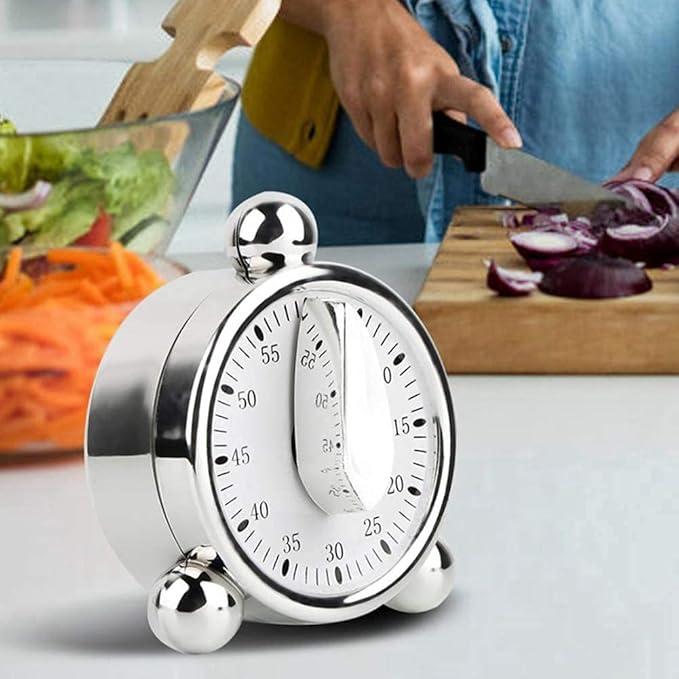 Kitchen Timer for Cooking, Countdown Loud Alarm Clock, Wind Up 60 Minutes, for Kids Classroom Teachers Meeting Management Teaching (Silver)