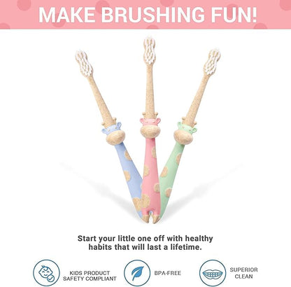 ROARex® All-Natural Eco Friendly Kids Toothbrush Made from Plants - Giraffe 4-36m - Baby to Toddler - Mint/Rose - 4pk | 1% for The Planet Product