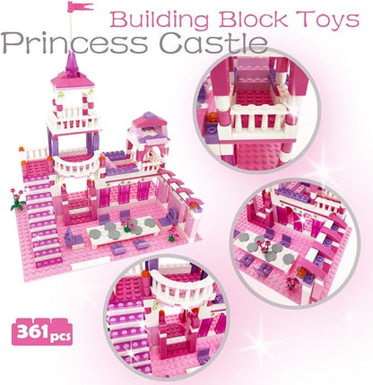 Girls Castle Building Blocks Toys for Girls 361 Pieces Princess Castle Construction Toys Set Building Bricks Toys for Kids Christmas Birthday Gift Education Building Blocks Toys
