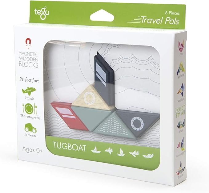 6 Piece Tegu Travel Pal Magnetic Wooden Block Set, Tugboat