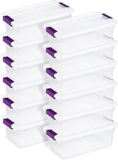 Sterilite 6 Qt ClearView Latch Box, Stackable Storage Bin with Latching Lid, Organize Clothes, Shoes in a Closet, Clear Base and Lid, 12-Pack