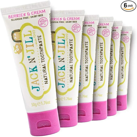 Jack N' Jill Natural Toddler Toothpaste for Baby, Kids and Infants 6 Months & Up, Fluoride Free Training Toothpaste for Toddlers 1-3 (1.76 Fl Oz (Pack of 6), Berries & Cream)