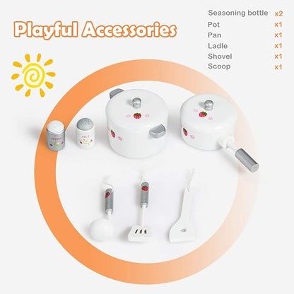 Fireflowery Kids Kitchen Playset, Toddler Kitchen w/Simulated Sound, Accessory Utensils, Blackboard, Sink, Stovetop, Cabinets, Pretend Play Kitchen, Gift for Ages 3+ (Modern)