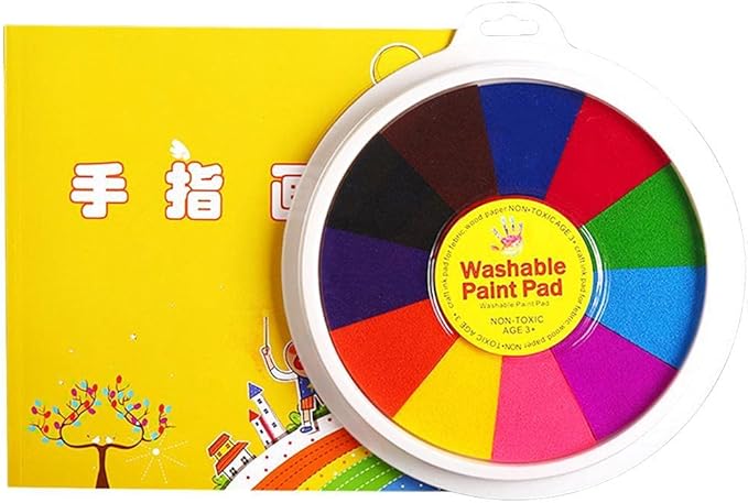 Funny Finger Painting Kit and Book, 12 Color Washable Finger Drawing with Finger Paint Pad, Easy Clean and Non Paint Toys for Baby, Baby Finger Painting Kit Toys