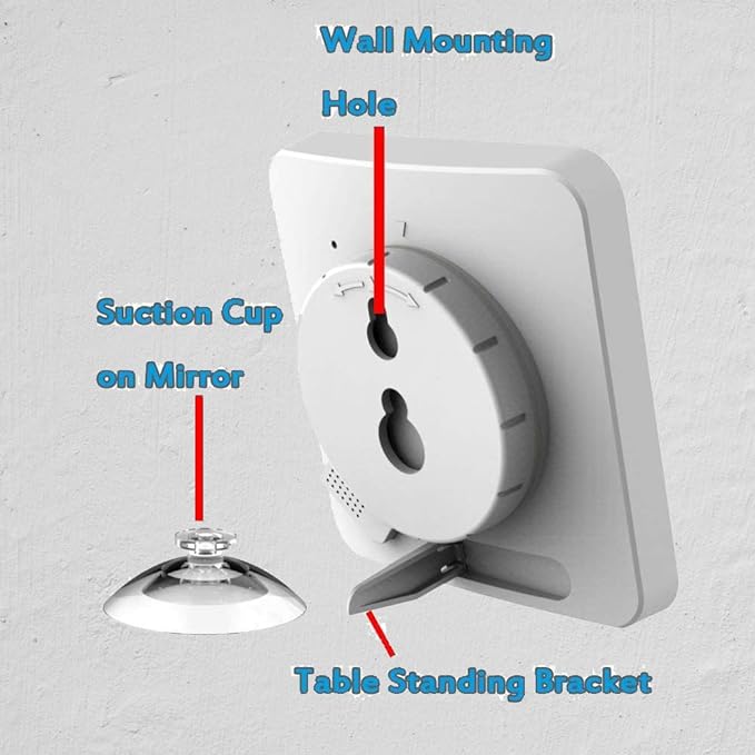 Timer Waterproof for Shower, Water Resistant Bathroom Wall Clock with Suction, Large Countdown Visual Timer for Kids, Digital Outdoor Hanging Clock with Temperature and Humidity Display (White)