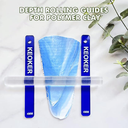 KEOKER Polymer Clay Depth Guide Set, 4 Size for Polymer Clay Thickness,Thickness Rolling Gauge, Roller Depth Guide, Depth Guide Polymer Clay