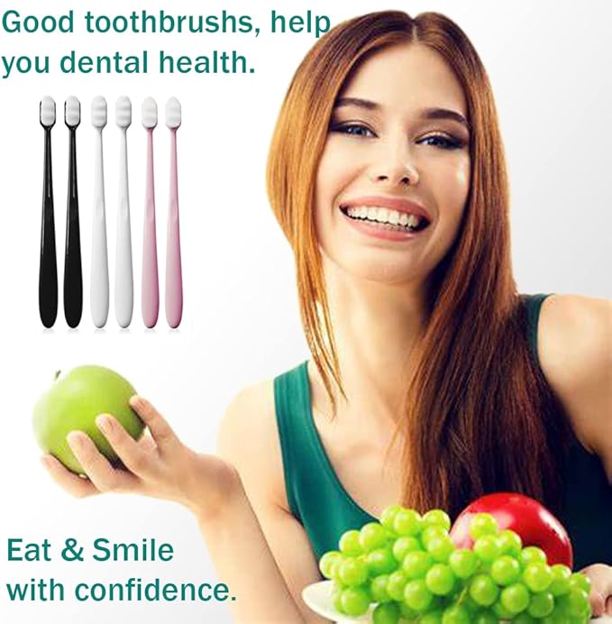 GoldDawn Extra Soft Toothbrush for Sensitive Teeth and Gums， Micro Fur Manual Toothbrush with 20000 Ultra Soft Bristle, Excellent Cleaning Effect， Perfect for Kids & Adults (6 Pack)