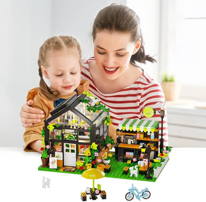 Flower House Building Set with LED, City Street House Flower Shop Building Blocks Toy, Valentine Gift for Girls 8-12 Year, Mini Brick 680pcs