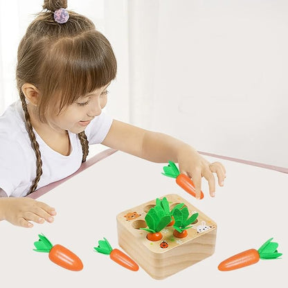 Skrtuan Montessori Toys for Babies 6-12 Months, Wooden Toys for 1 2 3 Year Old Toddlers, Educational Carrot Harvest Shape Sorting Matching Puzzle, Developmental Birthday Gifts for Boys and Girls