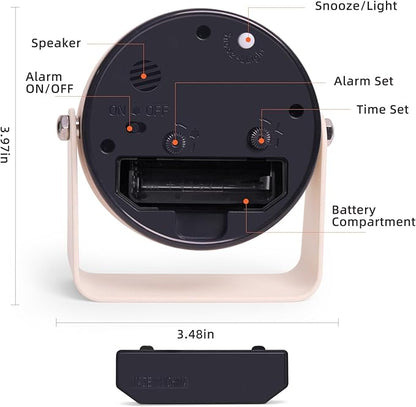 Analog Alarm Clock, Silent Non-Ticking Quartz Movement, Battery-Operated with Snooze & On-Demand Light, Easy to Set Gentle Wake Bedside Desk Clock, Ideal for Home, Travel, Office (Yellow)
