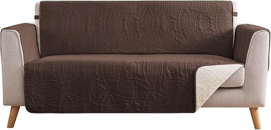 Water Repellent Loveseat Cover for 2 Cushion Couch, Machine Washable Love Seat Quilted Couch Covers, Pet Friendly Sofa Slipcovers (Loveseat 48", Chocolate)