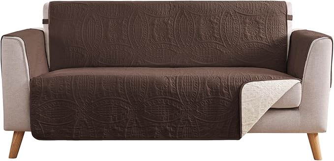 Soft Couch Cover 2 Cushion Sofa, Water-Repellent Sofa Slipcovers for Loveseat, Machine Washable Love Seat Quilted Couch Covers, Pet Friendly Loveseat Slipcovers (Loveseat 56", Chocolate)