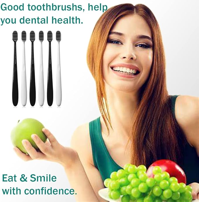 GoldDawn Extra Soft Toothbrush for Sensitive Teeth and Gums， Micro Fur Manual Toothbrush with 20000 Ultra Soft Bristle, Excellent Cleaning Effect， Perfect for Adults & Kids (6 Pack Gray Bristles)