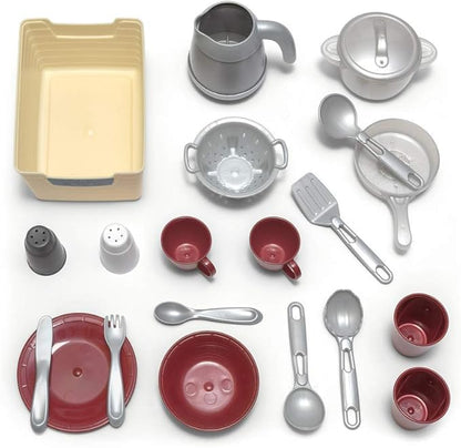 Step2 Timeless Trends Kids Kitchen Playset, Indoor/Outdoor Kitchenette, Interactive Play with Lights and Sounds, Made of Durable Plastic, Includes 21 Piece Toy Accessories, for Toddlers 2+ Years Old