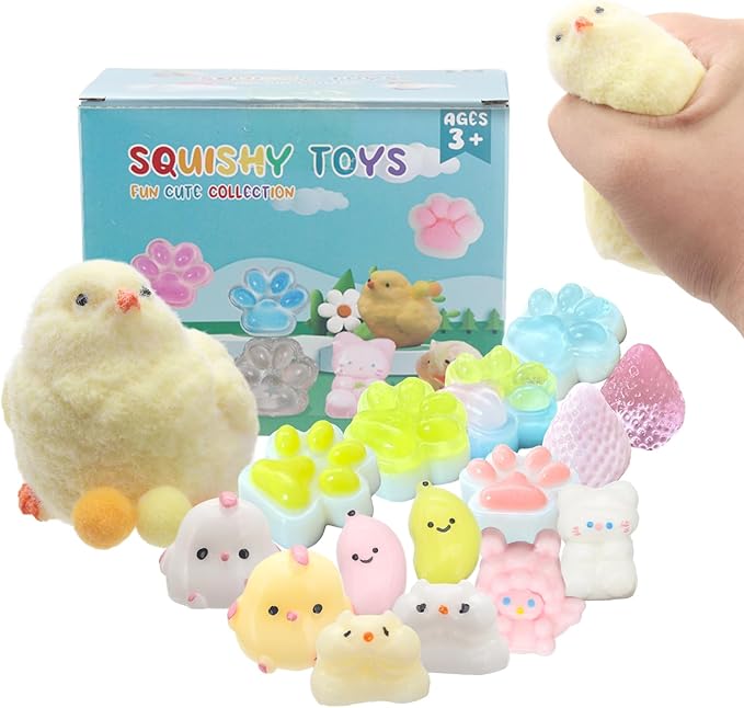 16pcs Squishy Pack,Fidget Toys Kit,Include taba Squishies Party Favors for Kids 4-8 8-12 Treasure Box Toys for Classroom Birthday Xmas Gifts Goodie Bag Stocking Stuffers for Teens (16pcs)