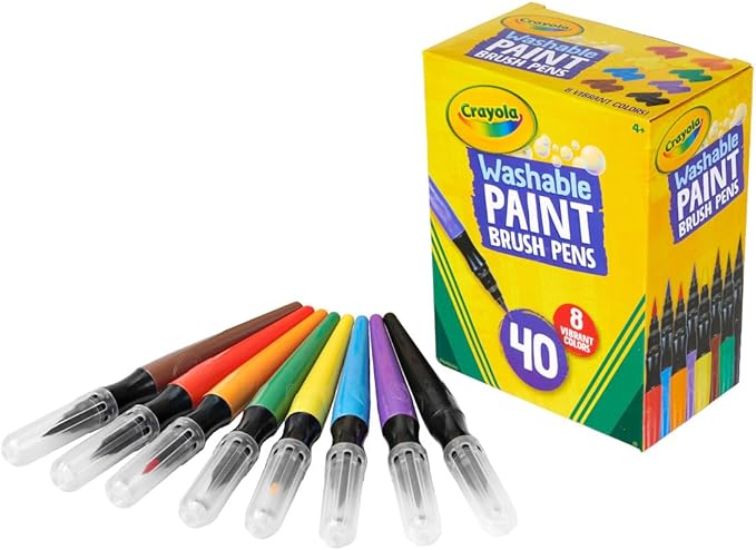 Crayola No-Drip Paint Brush Pens, Assorted Colors Set, 40 Count, Creative Gift for Kids and Teens