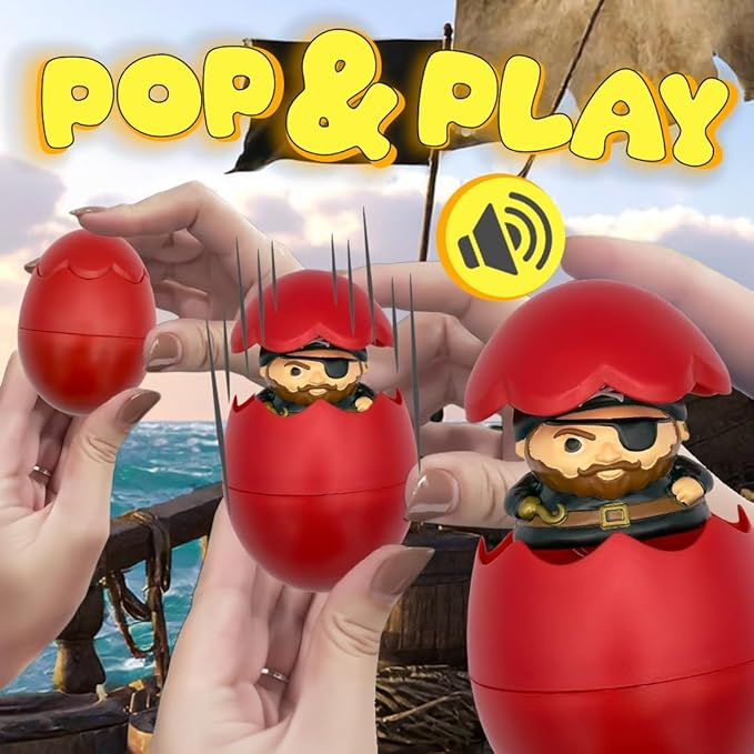 Egg Pops Talking Easter Egg Toy - Figure Pops Up & Plays Sounds, Easter Basket Stuffers for Teens - Interactive Kids Toys or Funny Gag Gifts for Teens, Cute Collectible Spring Character (Pirate)