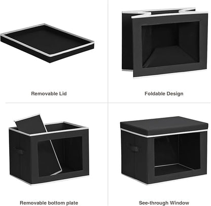 Homsorout Storage Bins with Lids, 4 Pack Large Storage Cubes with Window, Closet Bins with Lids & Handles, Fabric Box for Organizing Clothes, Towels, Books, Black