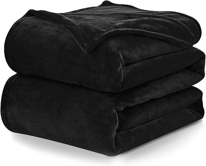 CozyLux Fleece Bed Twin Blanket Black - 300GSM Soft Lightweight Cozy Plush Fuzzy Microfiber Flannel Blankets for Travel Camping Chair and Sofa, 60x80 inches