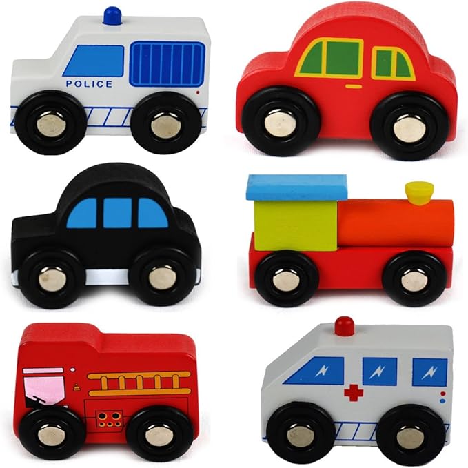 NIMNIK Wooden Cars for Toddlers Bus Engine Emergency Vehicles | Small Cars, Mini Transportation Vehicles | Educational Toy for Early Learning for 3-10 Year Olds