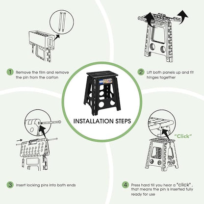 ACKO Folding Step Stool Foldable 16 Inch Stools for Adults and Kids,Plastic Stools Tall 400 lbs Capacity,Collapsible Stool for Kitchen, Stepping Foot Stool with Handle,Dot Black 6Pack