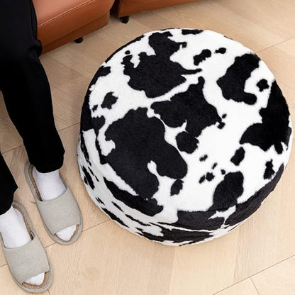 Asuprui Pouf Ottoman Unstuffed, Faux Rabbit Fur Cover, No Filler, 18" Round, Black and White