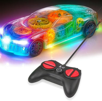 Playbees Light-Up Transparent Car with Remote Control, Toys for Autistic Kids Ages 3-5 Sensory Activity for Kids with Autism Special Needs Toys, Bump and Go Toys for Toddlers Music and LED Effects