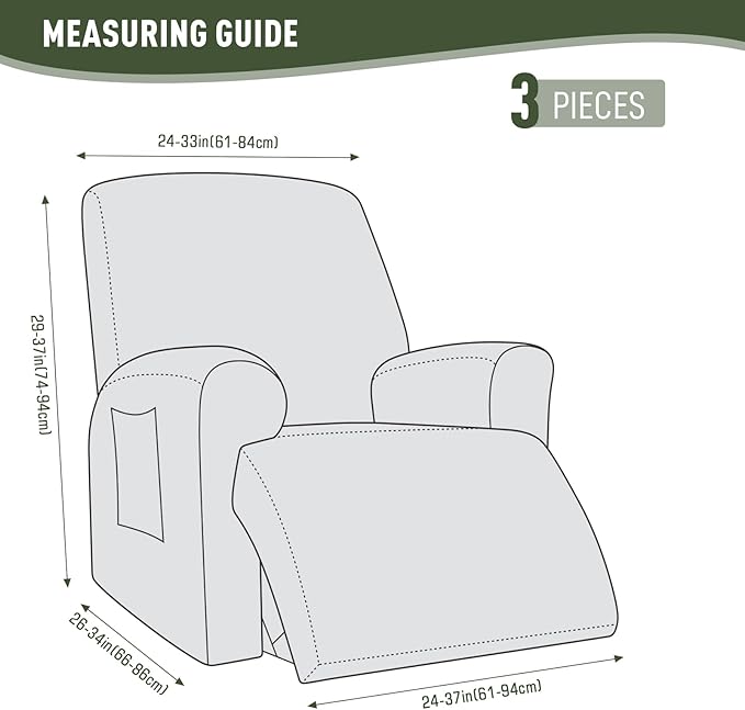 KinCam Recliner Covers, Stretch Reclining Chair Covers, Recliner Sofa Slipcovers Stripe Jacquard Recliner Couch Covers Furniture Protector Covers for Pet Kid (1 Seater, Light Green)