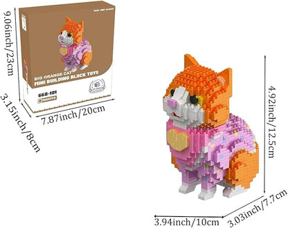 Cute Animal Building Blocks, Pet Micro Mini Building Blocks for Adults and Kids Age 6+ Gift Toy 1006 Pcs (Orange Cat)