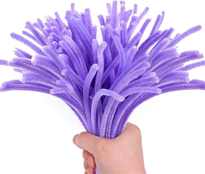 300 Pcs Thick Pipe Cleaners Craft Supplies 3 Assortment Pastel Macaron Purple Green Color Chenille Stems for Art and Craft Projects Creative DIY Christmas Decorations (Purple&Yellow&Green-300pcs)