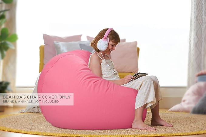 Aubliss Stuffed Animal Bean Bag Storage Chair (Solid Pink, X-Large (48''))