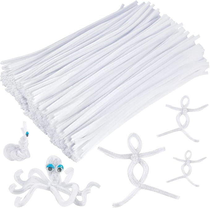 Caydo 400 Pieces White Pipe Cleaners Chenille Stems for DIY Art Craft Party Decorations, 6mm x 12inch
