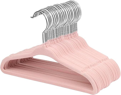 ManGotree Velvet Baby Clothes Hangers, Baby Toddler Kids Hangers with Swivel Hook, Notched Shoulder Design for Kids and Children Clothes (30 Pack, Light Pink)