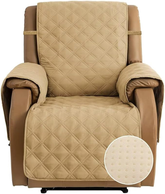 TOMORO Non-Slip Oversized Recliner Cover, 100% Waterproof Quilted Recliner Chair Slipcover Furniture Protector with Pockets, Washable Couch Cover with Elastic Straps for Kids and Pets