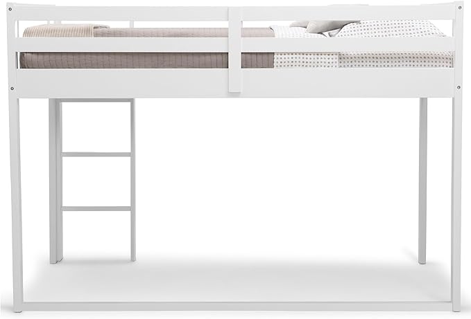 Delta Children Twin Loft Bed with Guardrail and Ladder (Coordinates with Disney Princess & JoJo Siwa Tents Sold Separately), White