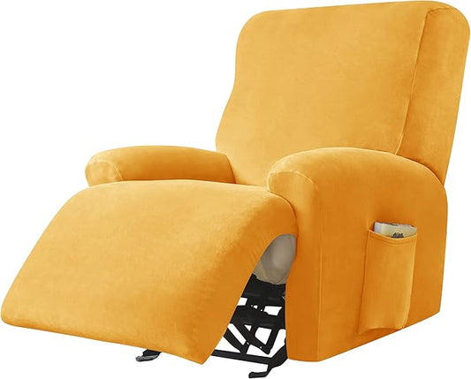 OBCREAT High Stretch Recliner Chair Cover Soft Velvet Recliner Slipcovers 4 Pieces Lazy Boy Recliner Couch Covers Plush Furniture Protector for Kids Pets (Gold)