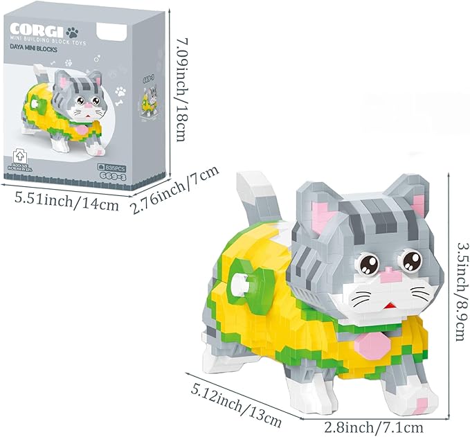 Cute Animal Building Blocks, Pet Micro Mini Building Blocks for Adults and Kids Age 6+ Gift Toy 835 Pcs (Yellow Cat)