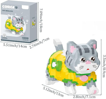 Cute Animal Building Blocks, Pet Micro Mini Building Blocks for Adults and Kids Age 6+ Gift Toy 835 Pcs (Yellow Cat)