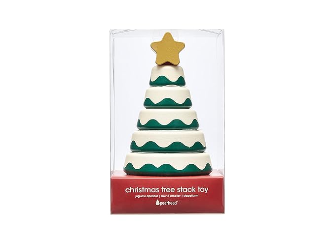 Pearhead Wooden Christmas Tree Stacking Toy, Holiday Nursery Décor & Stacking Rings for Baby, Perfect for Festive Playtime, Seasonal Celebrations, and Christmas-Themed Developmental Fun