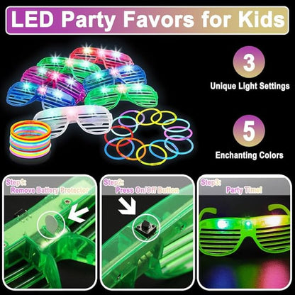 325 Pcs Glow in the Dark Party Supplies,Light Up Party Favors With 300 Pcs Glow Sticks Bracelets & 25 Pcs LED Glasses,Neon Party Favors for Glow Party Wedding Concert Halloween Raves Birthday