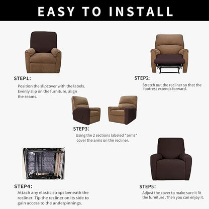 Easy-Going 100% Dual Waterproof Recliner Cover Stretch Soft Couch Cover for Dogs, Sofa Slipcover for Recliner Couch Leakproof Furniture Protector for Kids, Pets Chocolate