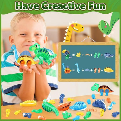 Dinosaur Toys Magnetic Tiles 3D Movable Dinos for Kids 3-5 5-7 Toddler Outdoor Sensory Toys, STEM Educational Magnetic Blocks for 3+ Years Old Boys Girls Kids Toys