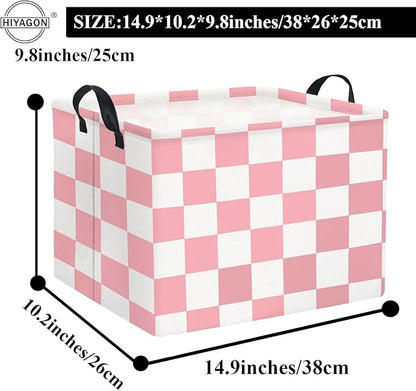 HIYAGON Rectangular Baby Girl Basket Fabric Storage Basket Storage Bin Organizer Box Room Decor(Pink Checkered)