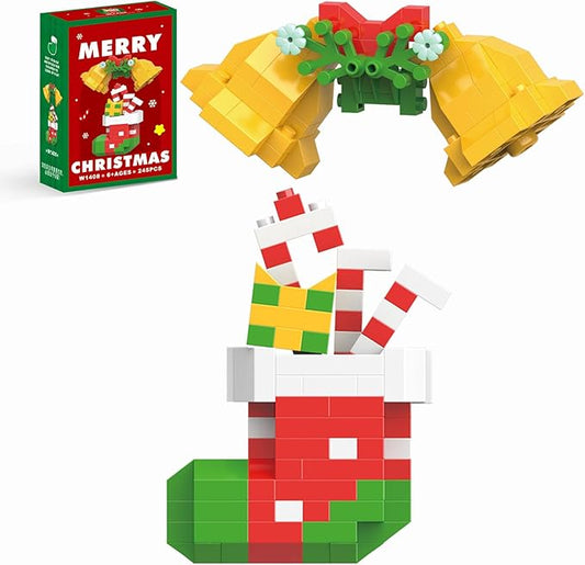 Christmas Bells and Boot Building Blocks Set Compatible with Lego Advent Calendar 2024 Stacking New Toys Holiday Present Box New Year Xmas Gifts for Kids for Boys & Girls and Adults