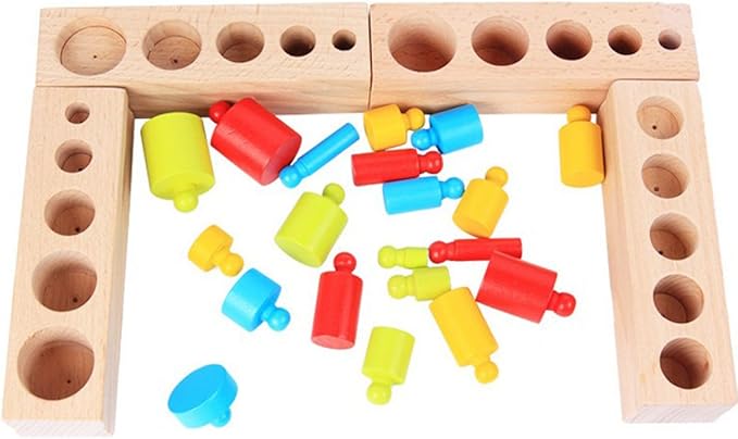 New Sky Enterprises Montessori Colored Knobless Cylinders with Fitted Container Socket Kids Wooden Blocks Shape & Color Recognition Material Toys (knobless cylinders)