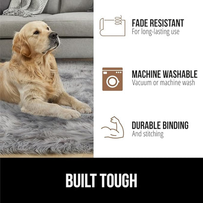 Gorilla Grip Fluffy Faux Fur Rug, Machine Washable Soft Furry Area Rugs, Rubber Backing, Plush Floor Carpets for Baby Nursery, Bedroom, Living Room Shag Carpet, Luxury Home Decor, 2x4, Gray