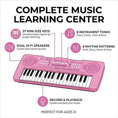 Raimy Keyboard Piano for Kids, 37 Keys Portable Keyboard Piano Early Learning Educational Electronic Musical Instrument Toys Gifts for 3 4 5 6 7 8 9 Year Old Boys and Girls (Pink)